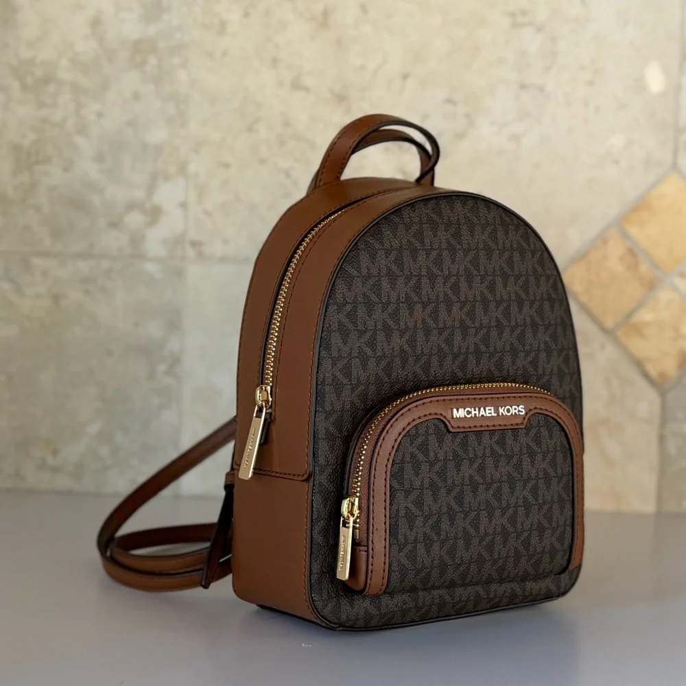 Michael Kors Brown Logo Mini Backpack with Dark Brown Trim